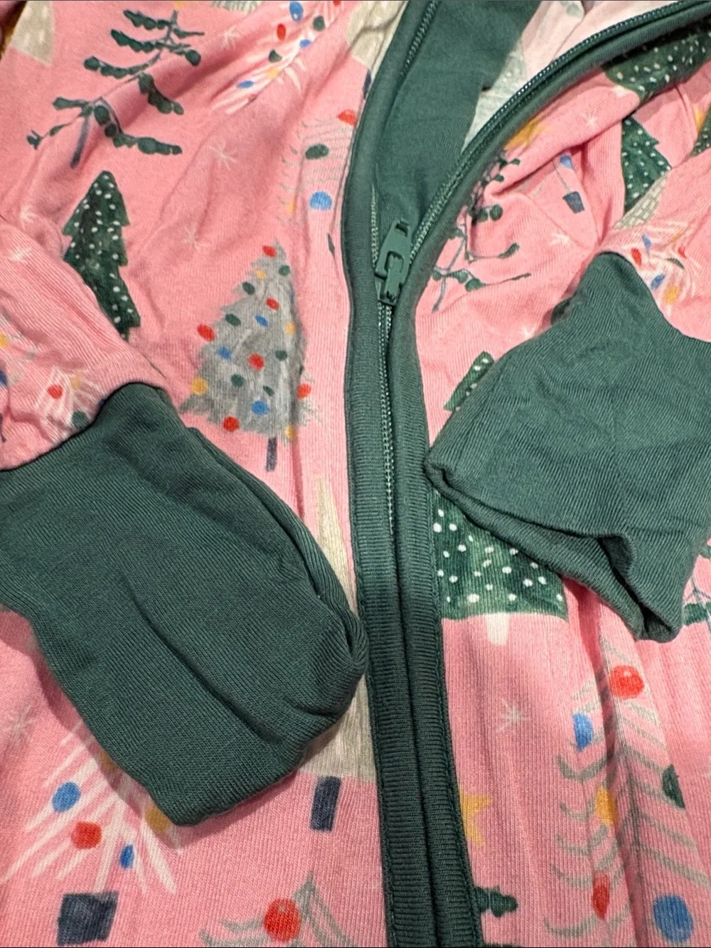 Little Sleepies Pink Footed One-Piece with Green Tree Motif